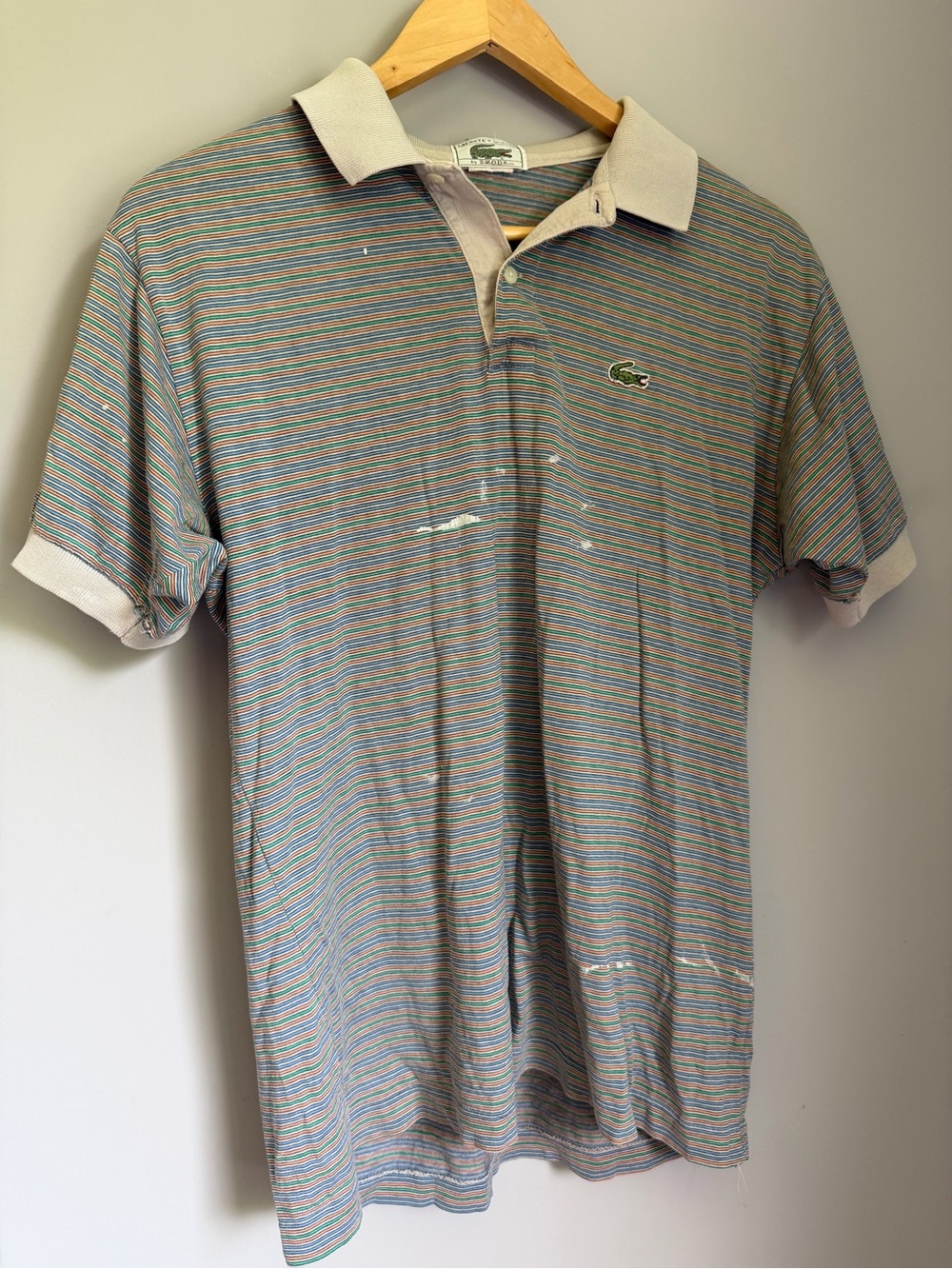 Vintage Distressed Lacoste Men's Striped Polo Shirt